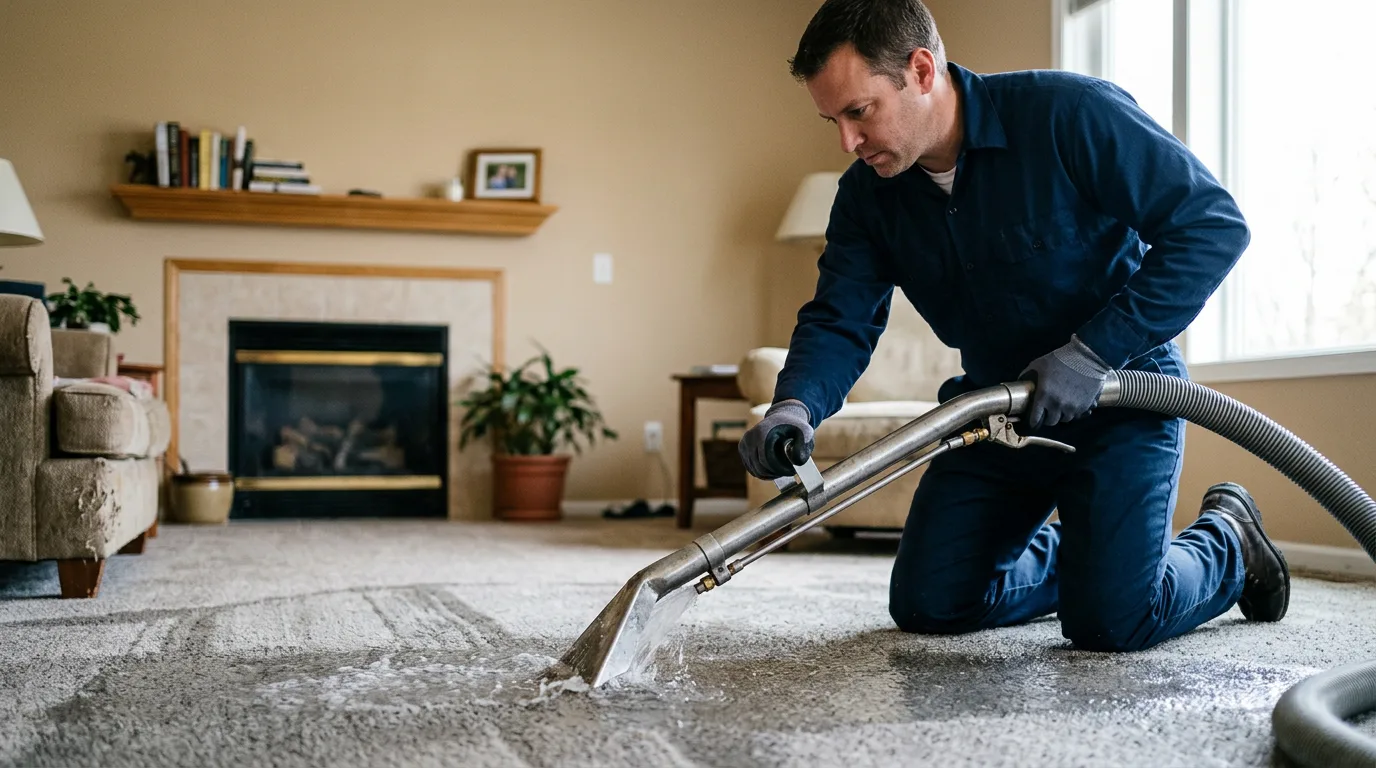 Water damage restoration technician working near Kingsley, MI